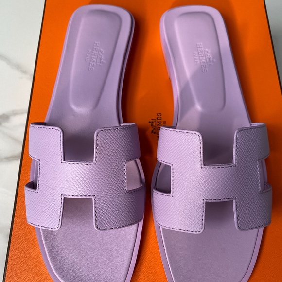 HERMES LAVENDER EPSOM LEATHER ORAN SANDALS SIZE 38 - Picture 7 of 14